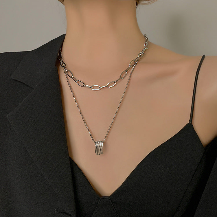 Female Ring Pendant Double Layer Necklace