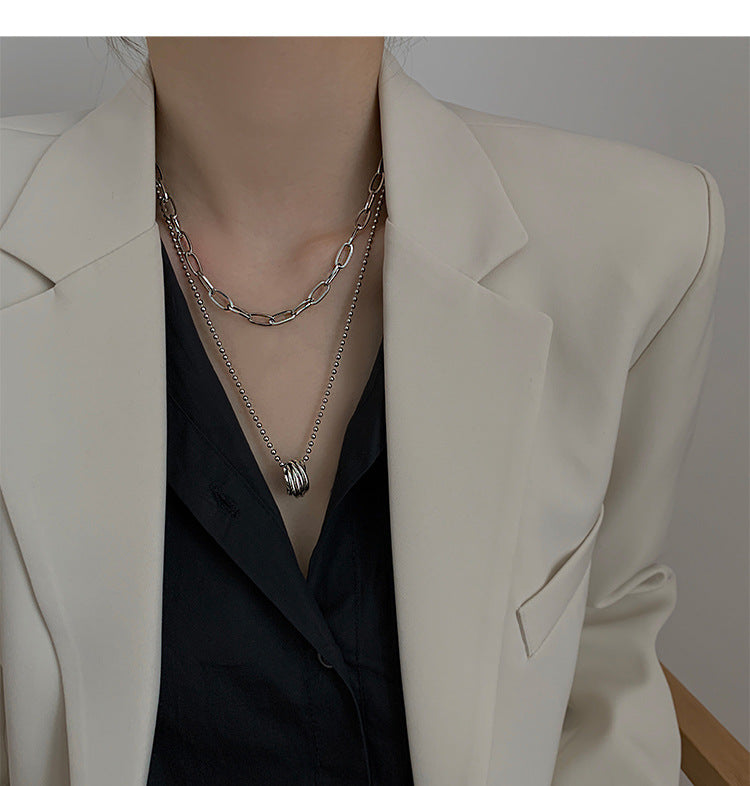 Female Ring Pendant Double Layer Necklace