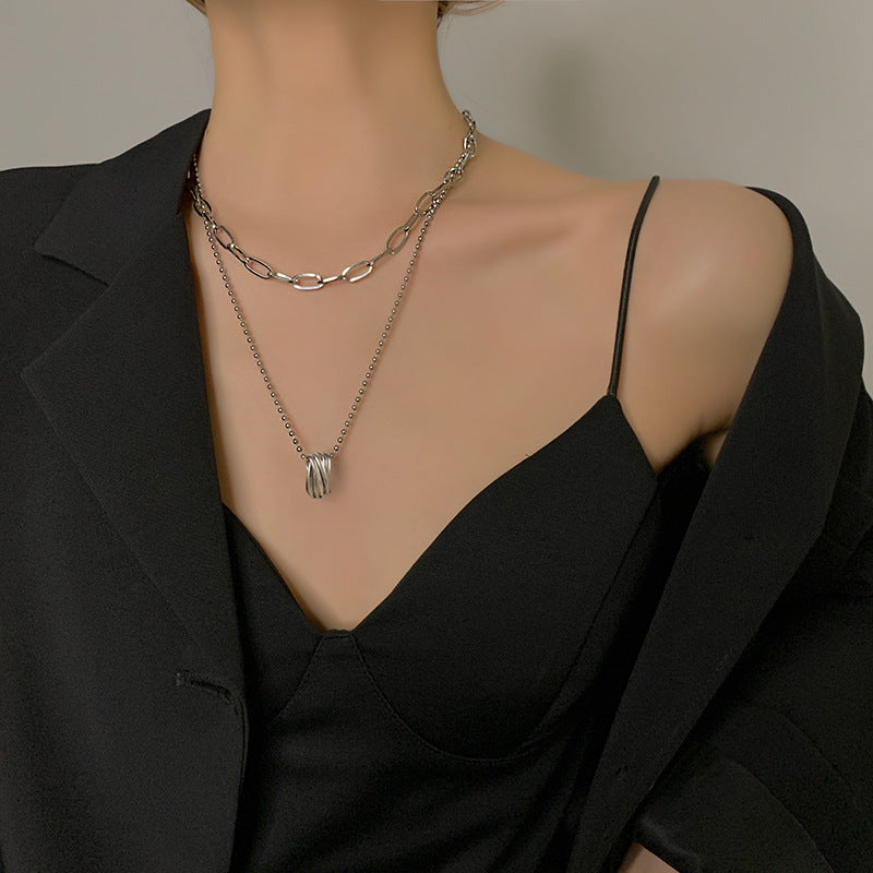 Female Ring Pendant Double Layer Necklace