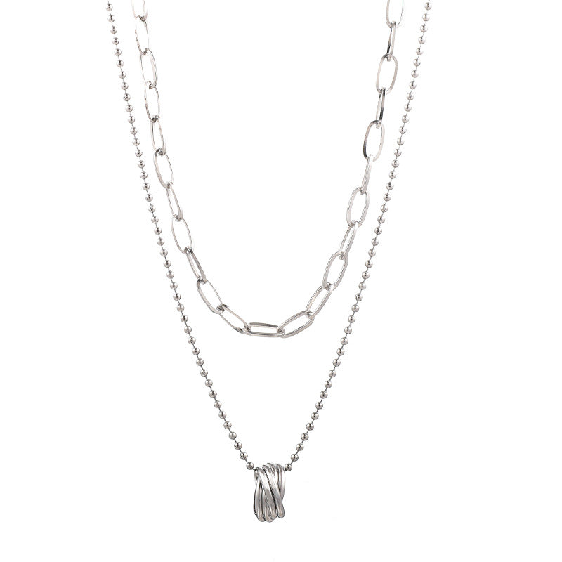 Female Ring Pendant Double Layer Necklace